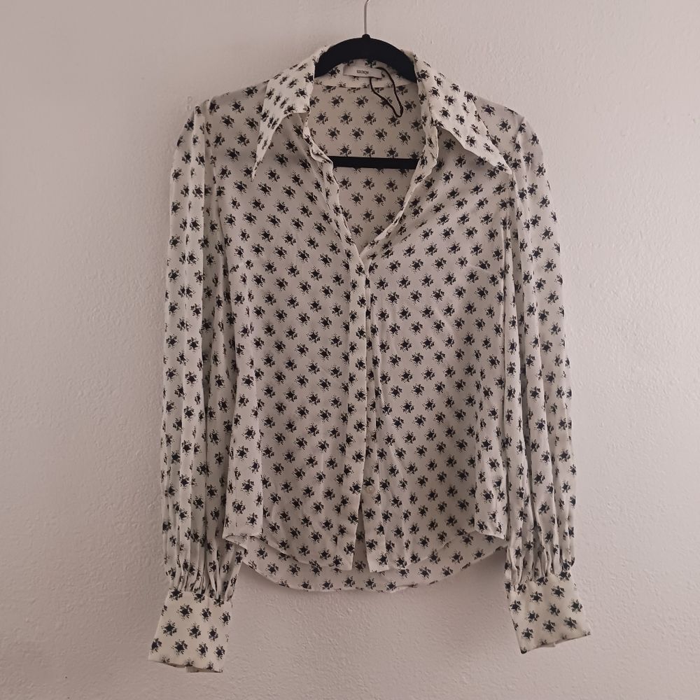 Erdem silk floral print bubble sleeve butron down shirt size 2